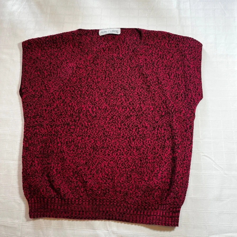 Vintage 80’s Kate Collins Dolman Sweater Marbled Hot Pink & Black Cap Sleeve - Picture 3 of 6